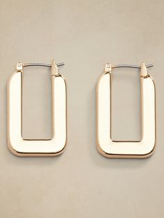 Squared Hoop Earrings | Banana Republic Factory Rectangular Metal Earrings For Everyday, Trendy Rectangular Metal Earrings, Chic Rectangular Earrings For Everyday, Chic Rectangular Everyday Earrings, Chic Everyday Rectangular Earrings, Chic Rectangular Metal Jewelry, Trendy Square Earrings As Gift, Chic Rectangular Earrings As Gift, Chic Rectangular Earrings For Gift