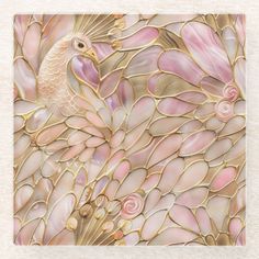 a bird sitting on top of a pink flower covered glass wallpaper with lots of petals