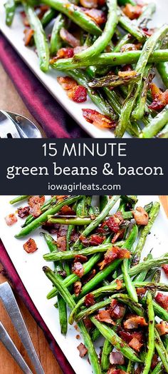 green beans and bacon on a white plate