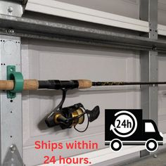 there is a fishing rod attached to the garage door with 24 hours left on it