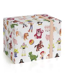 a present box covered in cartoon characters