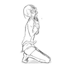 a drawing of a person sitting on the ground holding a cell phone to their ear