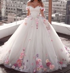 Luxury Ball Gown Wedding Dresses 2021 Sweetheart Off Shoulder Pink Flower Bridal Gown Backless Sweep Train Bride Dress Plus Size,911 on Storenvy Wedding Dress With Pink, Off Shoulder Ball Gown, Poofy Dress, Big Wedding Dresses, Backless Bridal Gowns, Pink Wedding Dress, Floral Wedding Dress, White Wedding Dress, Tulle Ball Gown