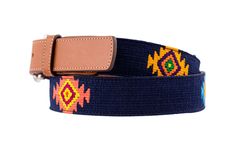 Meticulously handcrafted by Mayan artisans, the Atitlán's fabric is a vibrant one-of-a-kind classic, that gets its character from the geometric designs and minor imperfections due to a traditional handmade technique. Dress it up or wear it casual and this belt is sure to get you compliments.* Limited Edition: each belt is truly one-of-a-kind* Handwoven, Artisan-Made Fabric imported from Guatemala* Assembled in USA* Lifetime Guarantee * 1.25 inches (34mm) wide* Full-Grain Leather | Cognac Brown* Heart Of Europe, Beautiful Belts, Letter Stamps, Navy Background, Woven Belt, Best Love, Geometric Designs, Vegetable Tanned Leather, Belt Size