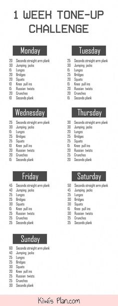 the week's menu for this one - tone up challenge is shown in black and white