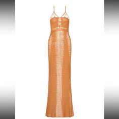 Flook The Label Hand Knit Crochet Summer Maxi ‘Rhea’ Dress In Tangerine - New With Tags & Sold Out Breeze Your Way Through The Season In Our Luscious Rhea Dress, Guaranteed To Accentuate An Hourglass Figure. This Intricately Crochet Piece Is Complete With Plunging Back And Cami-Style Straps. Feel The Breeze Of Summer Evenings, With Easy-To-Wear Luxe Yarn, In The Shade Of Tangerine. Beach Season V-neck Open Knit Crochet Dress, Chic V-neck Crochet Beach Dress, Summer Stretch Crochet Dress With V-neck, Luxury V-neck Crochet Dress For Beach, Chic Stretch Crochet Dress With V-neck, Distressed Dress, Purple Maxi, Velvet Wrap Dress, Purple Maxi Dress