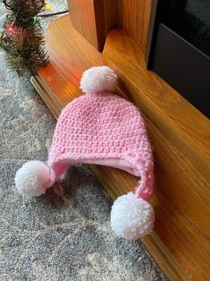 Crochet Child Hat With Earflaps Pink and White Hat With - Etsy Crochet Child Hat, Christmas Hat Crochet, Child Hat, Crochet Baby Hat, Hat Crochet, Crochet Baby Hats, Baby Head, White Hat, Baby Hat