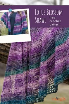 a crocheted shawl with the text lotus blossom shawl written below it