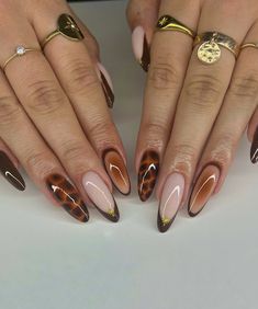 Light Brown Nails, Ombre Chrome Nails, Acrylic Nails Almond Shape, Fall Gel Nails, Seasonal Nails, Almond Acrylic Nails, Thanksgiving Nails, Nails Only