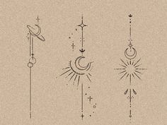 an image of tattoos drawn on paper with stars and moon in the sky above them