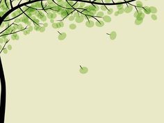 an apple tree with leaves blowing in the wind on a light green background, illustration