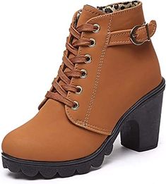 Showcase your style and personality with this beautiful pair of high heel ankle boots. Rough Heels, Popular Boots, Lace Up Booties, High Heel Boots Ankle, Women Boots, Martin Boots, Fashion High Heels, Winter Boots Women