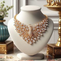 💎Beautiful jewelry designs ideas💎 Made with AI @Copyright by អាណាចក្រសម្រស់ [[ Beauty Empire ]] 🇰🇭 Luxury Victorian Gold Necklaces, Luxury Opulent Necklaces With Intricate Design, Luxury Mystical Gold Necklace, Luxury Jeweled Ornate Necklace, Luxury Ornate Necklace With Peacock Design, Fantasy Accessories, Pink Diamonds Engagement, Jewelry Drawer