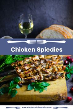 grilled chicken and vegetables on a cutting board with text overlay that reads chicken spicediess