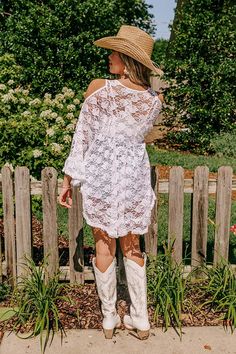 Complete your look in the daintiest of ways with our delicate white 'Boho Kisses' top featuring ultra lightweight semi-sheer lace material, a v-cut neckline, loose 3/4-length sleeves with cold shoulder cutouts, and a relaxed silhouette that falls into a rounded hemline! For additional coverage, we recommend layering over our fave bralette or camisole! Measurements One Size : Bust 60", Hip 46", Length 26", Sleeve Length 15", Waist 54". Lace Material, Model Fits, V Cut, V Cuts, Women Clothing Boutique, Sheer Lace, Hip Length, Online Womens Clothing, Distressed Jeans