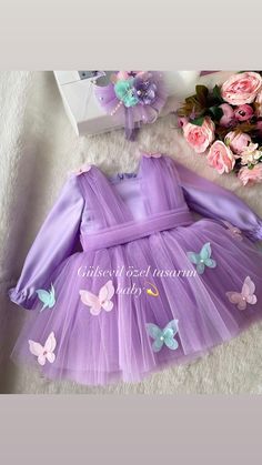 Butterfly Embroidered Party Dresses, Cute Purple Dress For Baptism, Cute Purple Dresses For Baptism, Cute Purple Baptism Dress, Queens Birthday Cake, First Birthday Dress, Dress Butterfly, Detailed Dress, First Birthday Dresses