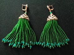 "Lovely Antique Bronze Finish Metal With Emerald Green Glass Seed Beads & Clear Crystal Rhinestone Accents Drop Dangle Tassel Leverback Earrings Bohemian Boho Style Fashion Jewelry Measure approximately 4 inches drop by 7/8 inch at the widest point. They are in excellent MINT condition with NO signs of wear, These stunning earrings are clean and ready to wear! For more beautiful and fabulous of vintage jewelry accessories please see our \"Vintage Jewelry\" Shop Section: http://www.etsy.com/shop/ Elegant Green Earrings With Beaded Fringe, Elegant Green Beaded Fringe Tassel Earrings, Elegant Green Beaded Earrings With Tassels, Elegant Green Tassel Earrings With Round Beads, Elegant Green Beaded Tassel Earrings, Elegant Tassel Earrings With Fringe And Round Beads, Boho Fashion Bohemian, Earrings Bohemian, Leverback Earrings