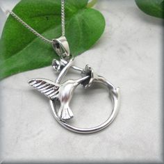 Trumpet Flower, Hummingbird Gifts, Hummingbird Earrings, Silver Bird, Nature Necklace