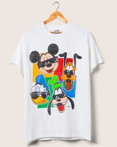 Mickey N Friends Too Cool Flea Market Tee | Junk Food Clothing Fun Multicolor Character Print T-shirt, Multicolor Fun T-shirt With Character Print, Multicolor Character Print Fun T-shirt, Multicolor Cartoon Print T-shirt For Fans, Multicolor Character Print T-shirt For Fan Merchandise, Retro Multicolor Screen Print T-shirt, Retro T-shirt With Front Print For Fans, Graphic Tee With Character Print In Multicolor, Multicolor Screen Print Tops For Fan Merchandise