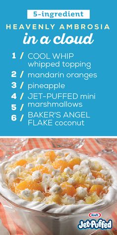 the ingredients for this dessert include oranges, whipped cream and other things to eat