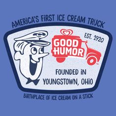 Our Sweet Memories Vintage Tee Designs were created exclusively by a small town, women-owned business to honour the 100 Year Anniversary of Good Humor founded in Youngstown, Ohio in 1920. Good Humor is an Iconic National Brand that was the Original “Ice Cream on a stick” and “The FIRST Ice cream Truck in America.. Vintage Ice Cream Ad, Ice Cream Shop Names, Ice Cream On A Stick, Good Humor Ice Cream, Eye Scream, 100 Year Anniversary, Youngstown Ohio, Character Logo, Sorority Merch