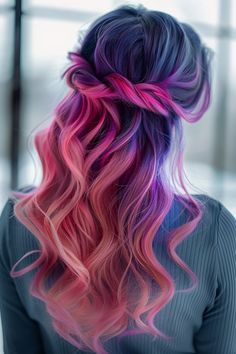 Multi Color Pink Hair, Purple Pink Peach Hair, Pink And Purple Color Melt Hair, Pink Purple Blue Hair Pastel, Pink Hair Rainbow Highlights, Popular Hair, Hair Color Pink