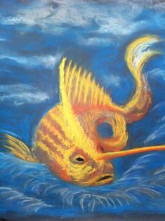 a painting of a yellow fish in the water