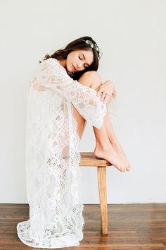 Leah boho bridal lace robe in Ivory or Black Sleep Ware, Honeymoon Robe, Long Beach Wedding Dresses, Vintage Burlesque, Comic Tutorial, Bath Robes For Women, Honeymoon Lingerie, Satin Sash, Lace Bridal Gown