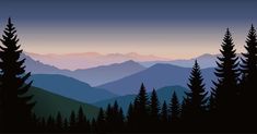 the mountains and trees are silhouetted at sunset or dawn in this landscape painting by numbers