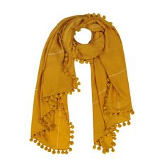 Cashmere Pashmina Shawl Pompom Saffron By Yaser Shaw - The Well Appointed House Embroidery Belt, Pompom Scarf, Cashmere Pashmina, Sleepwear Dress, Yellow Scarf, Pashmina Shawl, Shoes Booties, Hand Spinning, Sequin Dress