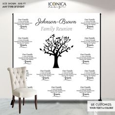 the family tree wall decal is shown in black and white, with names on it