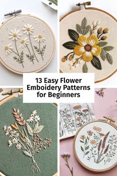 embroidery patterns for beginners that include flowers, leaves and other things to sew