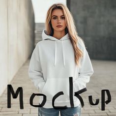 White Fleece Hoodie With Branding, Casual White Hoodie With Branding, White Long Sleeve Hoodie With Branding, White Hoodie Mockup, White Hoodie Women, Hoodie Mockup, White Hoodie, Png Image, Mockup