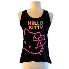 New Lightweight Stretchy Fabric 100% Cotton Angled Sides Length From Top Of Shoulder Is Approximately 22 Inches. Measurement Across The Chest From Under Arms Is Approximately 15.5 Inches. Fitted Black Hello Kitty Top, Black Hello Kitty Spring Top, Summer Hello Kitty Fun Tops, Hello Kitty T-shirts & Tank Tops, Scene Clothes T-shirts & Tank Tops, Neon Tank Top, Baby Tee Shirts, Girl Train, Matilda Jane Clothing