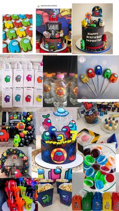 a collage of different birthday cakes and cupcakes