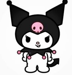 a cartoon character with a skull on it's head and black hair, holding a pink nose