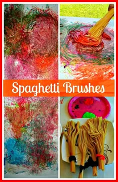 different types of art and crafts for kids to make with spaghettii brushes, pasta noodles and