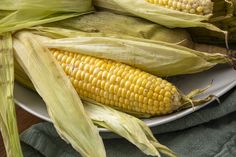 corn on the cob is sitting on a plate