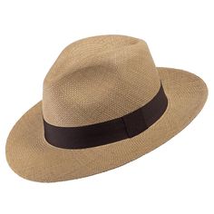 Authentic Classic is a classic fedora with a reinforced hand-blocked center dent crown that features a medium snap brim, a simple black grosgrain hatband, and a smooth twill sweatband. The brim is reinforced to hold its shape. This item is a genuine Panama Hat handwoven in Ecuador. Material: 100% Toquilla Straw Brim: 3 inches approx. Crown: 4 1/8" center dent approx.Hatband: 1 1/2" grosgrainClimate: Sun Handwoven in Ecuador. Hand-finished in the US. Measurements are approximate, this is a handwo Classic Fedora Hat For Everyday, Classic Everyday Fedora Hat, Classic Brown Fedora For Kentucky Derby, Classic Wide Brim Fedora For Everyday, Classic Brown Flat Bill Straw Hat, Fitted Fedora With Flat Brim For Travel, Classic Fitted Fedora For Everyday, Classic Wide Brim Panama Hat For Travel, Classic Fedora Panama Hat For Everyday