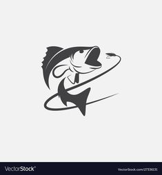 a fish jumping out of the water with a hook in it's mouth logo design