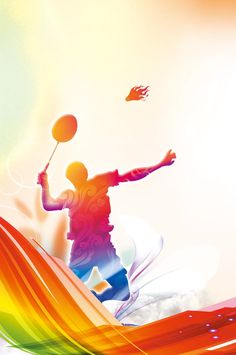 a man holding a tennis racquet on top of a colorful background