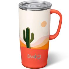 PRICES MAY VARY. 22OZ TUMBLER WITH HANDLE AND LID keeps cold drinks cold for 12 hours and hot drinks hot for 3 hours with Swig Life's triple insulated, copper-plated, stainless steel cups. Travel coffee tumbler holds up to 22oz of your favorite beverages. CUP HOLDER FRIENDLY 22 oz tumbler fits most standard size cup holders. With a comfortable handle, this travel mug is easy to carry and perfect for use as an everyday insulated water bottle. HIGH QUALITY INSULATED CUP keeps your drinks at the pe Southwest Landscape, Boho Desert, Travel Coffee Cup, Silicone Coasters, Desert Travel, Insulated Coffee Mugs, Green Cactus, Tumbler With Handle, Stainless Steel Cups