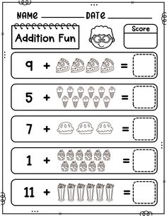 the addition fun worksheet for kids to practice counting and adding numbers with pictures