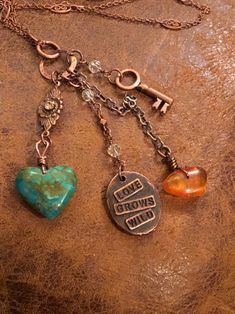 Be uplifted by the healing vibrations of turquoise and amber!  This gorgeous natural turquoise heart reminds you that love grows wild, a sentiment echoed by the sweet copper medal on which it is inscribed.  Antique copper chain adorned with crystal rondelles adds sparkle, and a smooth amber drop adds healing vibrations of wisdom and joy. Healing Vibrations, Turquoise Heart, Hippie Necklace, Copper Chain, Natural Turquoise, Healing Crystal, Antique Copper, Crystal Necklace, Crystal Healing