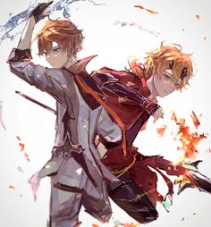 two anime characters with swords in their hands