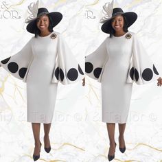 New....White Midi Dress With Polka Dot Sleeves Plus Size Church Dresses, Church Dresses For Women, Church Suits And Hats, Church Attire, Church Dress, Church Suits, Classy Dress Outfits, Church Dresses, White Midi