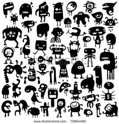 black and white silhouettes of various monsters on a white background stock photo, images and royalty