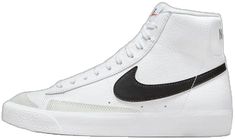 White Nike Classic High-top Sneakers, Classic White Nike High-top Sneakers, Classic White High-top Sneakers For Skateboarding, White Nike Skate Shoes For Sports, Classic White High-top Sports Sneakers, Classic White High-top Sneakers For Sports, Classic White Mid-top Skate Shoes, Classic White Skate Shoes For Sports, Nike Blazer Mid 77