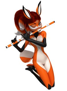 an orange and white cartoon character holding two sticks in one hand while standing on the ground