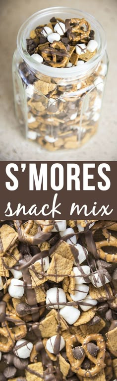 s'mores snack mix in a glass jar